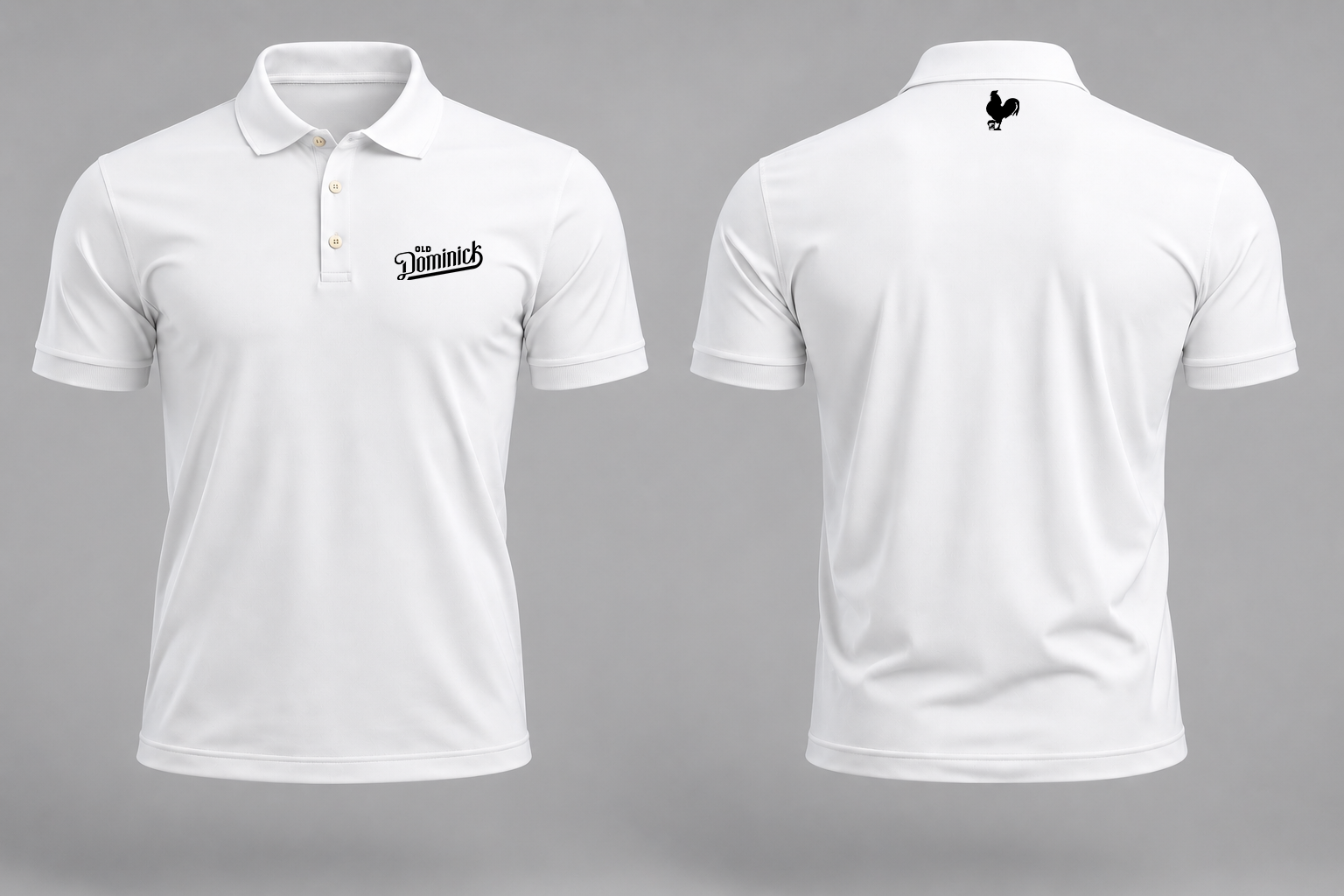 Old Dominick White Polo — front and back mockup
