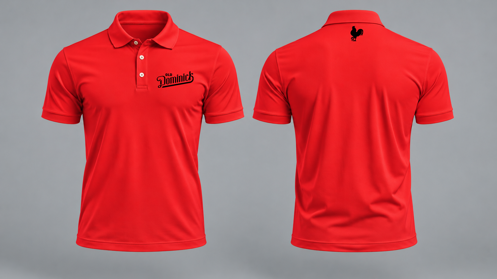 Old Dominick Red Polo — front and back mockup